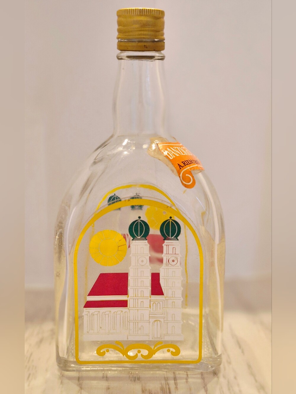 1980s Vintage Anton Riemerschmid Goldwasser Empty Enamel Liquor Bottle Munich